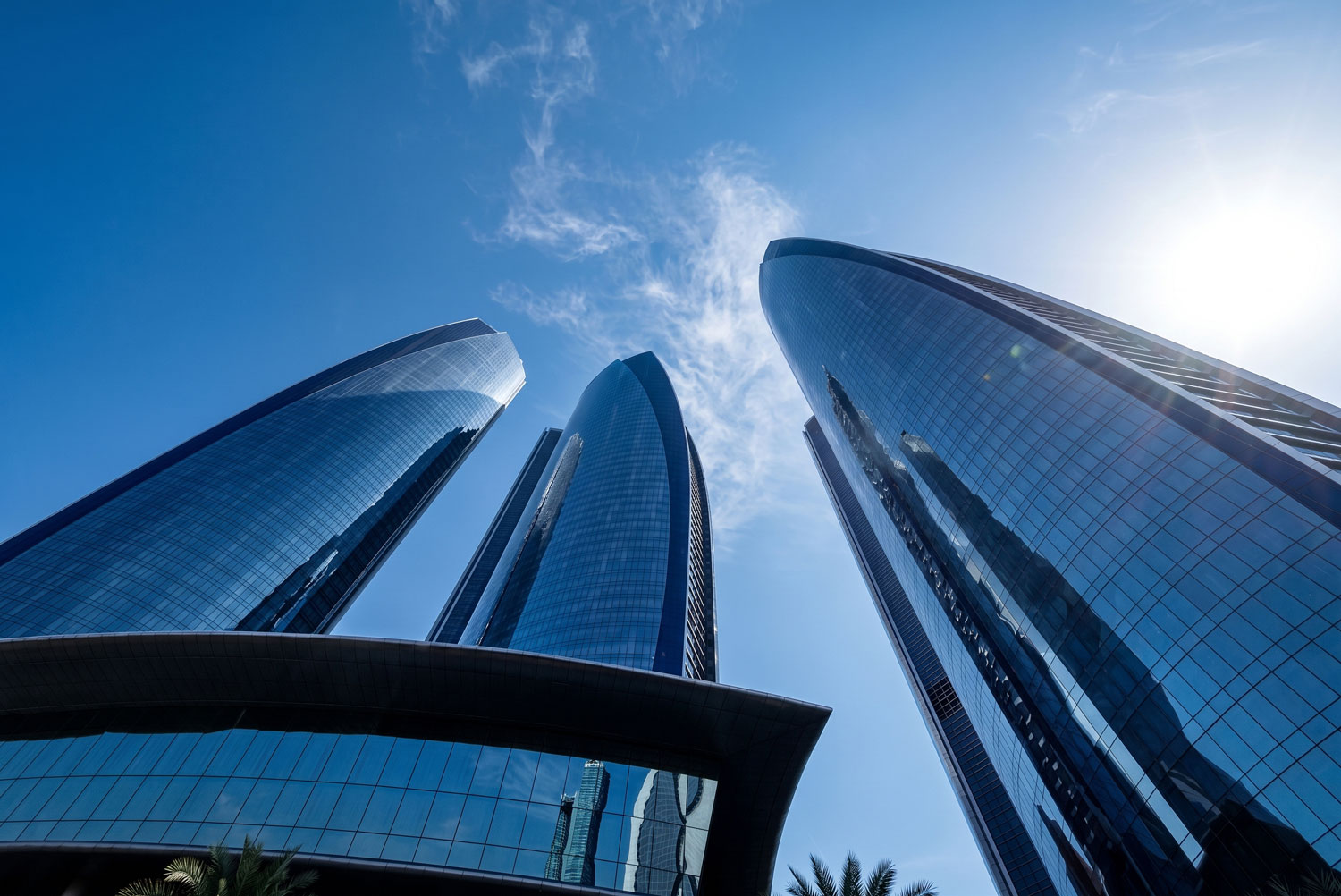 Abu Dhabi city towers viewed from street level
